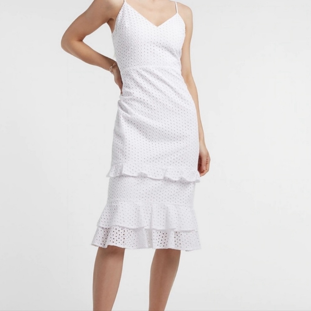 Express Eyelet Lace Tiered Ruffle Midi Dress